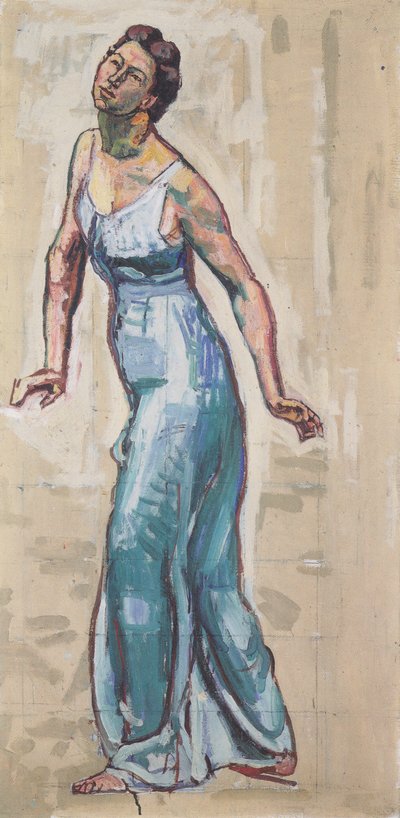 Walking Female Figure in Blue Robe by Ferdinand Hodler